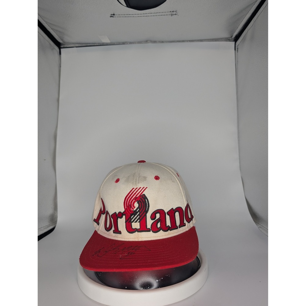 Vintage Adidas Portland Trail Blazers Snapback Hat NBA Red Cream Autographed
